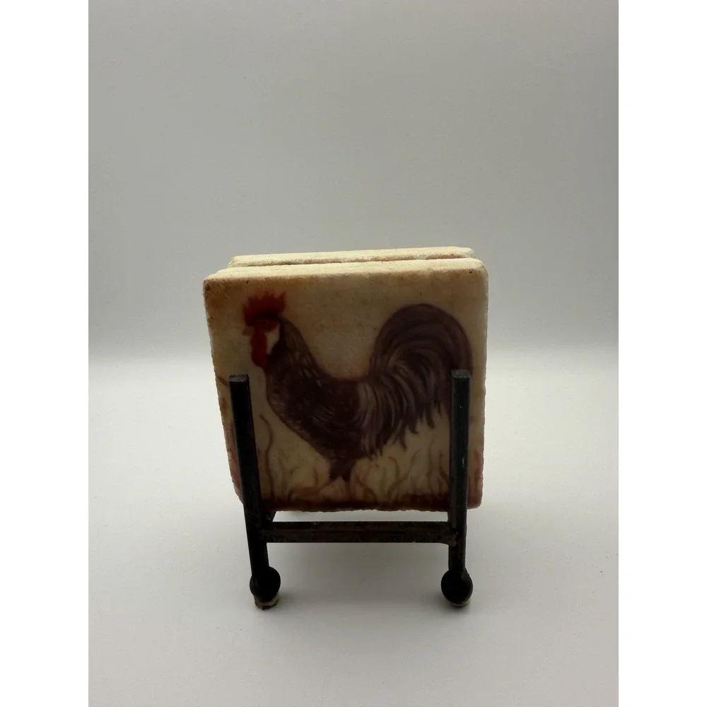 Set 4 Stone Art Coaster Absorbent Stone Chicken Hen Rooster Cork 4